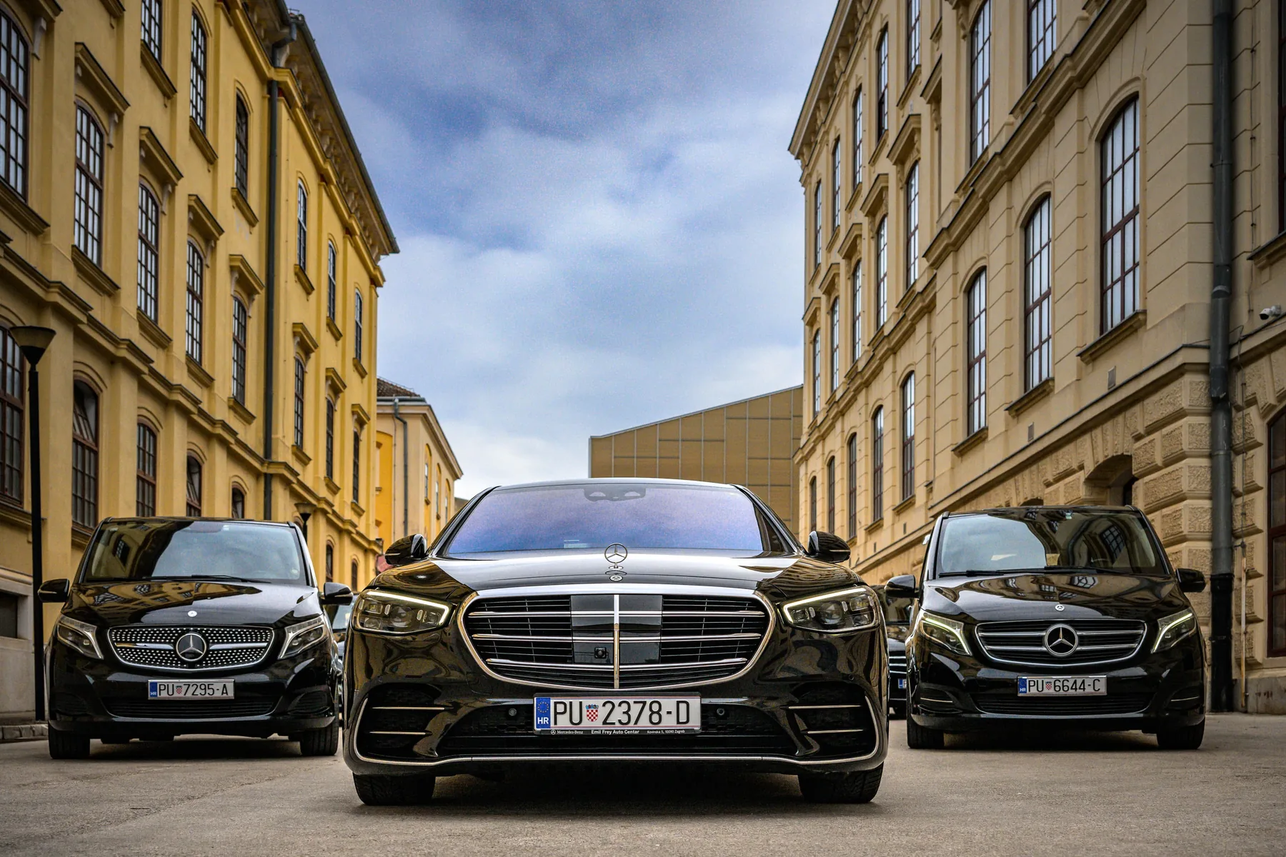 The Belistria fleet of dark Mercedes cars, ready for LaMaison guests in Istria