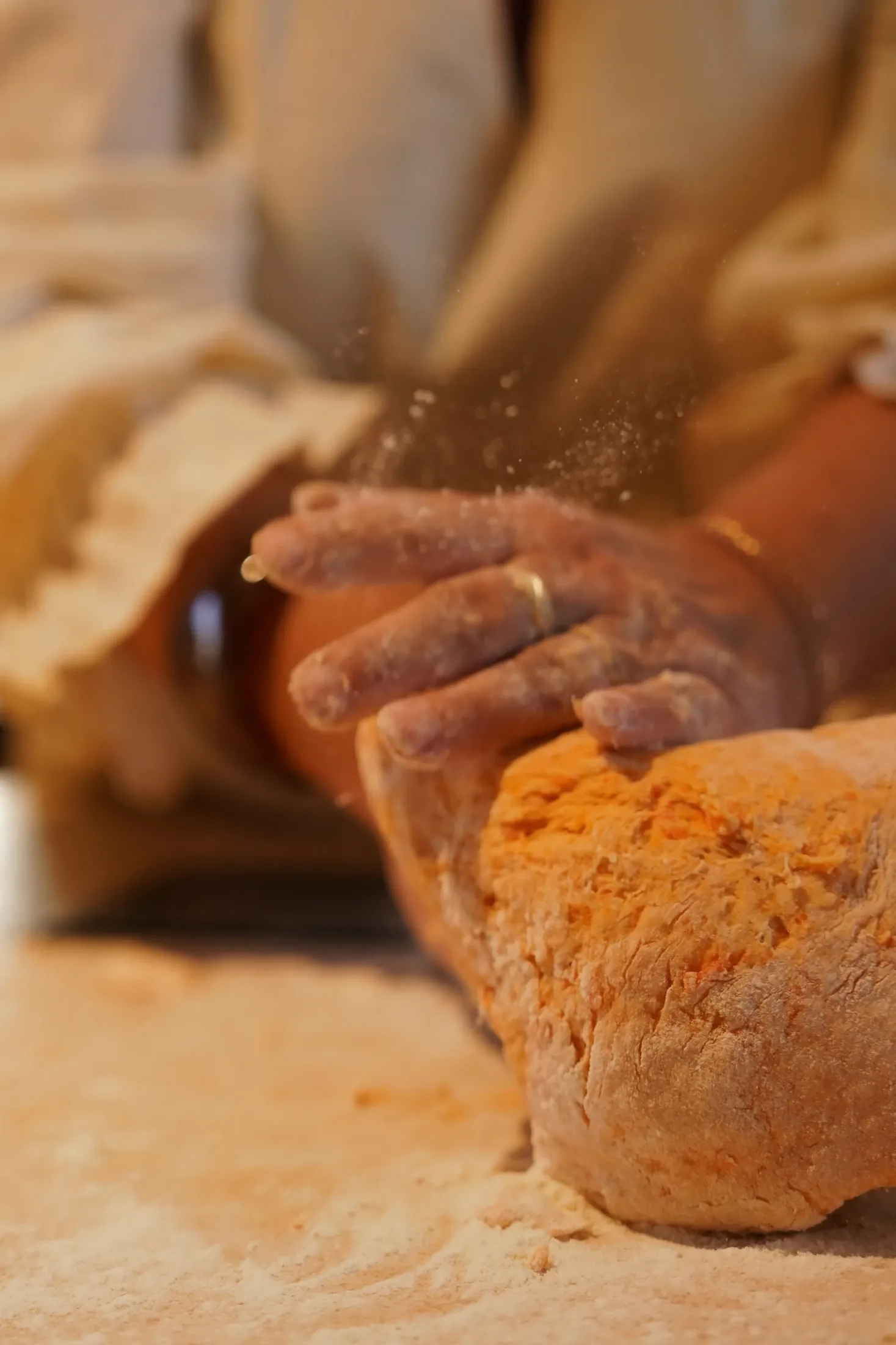 Kneading bread at a private cooking class at LaMaison